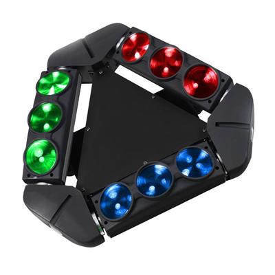 Cabeza móvil de tres brazos con 3 leds cada uno, con efecto beam,