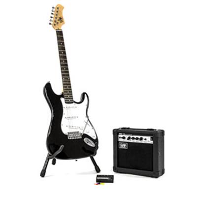 Paq. Stand, Amplificador 10″, Afinador electrónico, Funda, Tahalí, Set de cables, Cuerdas, Plumillas