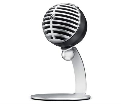 Micrófono digital de condensador, con base metálica de mesa, incluye cables USB y Lightning, color gris