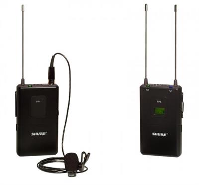 Con receptor portátil FP5, bodypack FP1 y micrófono omnidireccional WL183