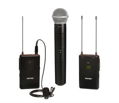 Receptor FP5, Bodypack FP1, micrófono lavalier omni WL183 y Transmisor FP2/SM58