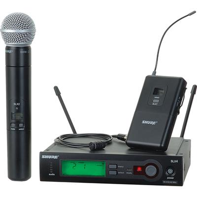 Combo con transmisor de mano SM58 y lavalier (WL-185 +SLX1) con receptor SLX4