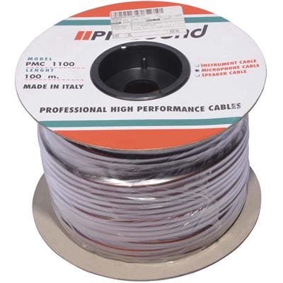 Cable prosound para micrófono, 100 metros de largo y 6.30 mm de diámetro, recubrimiento de PVC, conductor interno de cobre desnudo, 2 conductores trenzados conrelleno de algodón.
