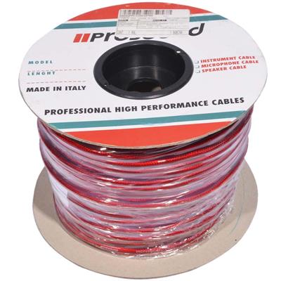 Cable Prosound para micrófono. 100 metros de largo, 6.80 mm de diámetro, blindado, recubrimiento de PVC, conductor de cobre desnudo, 2 conductores internos trenzados con relleno de algodón.