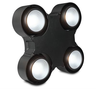 BLINDER LED PROFESIONAL PARA EXTERIOR, 4 X 100 WATTS, BLANCO CALIDO, BLANCO FRIO, IP65, Panel, programación integrada 8 canales DMX512 LED