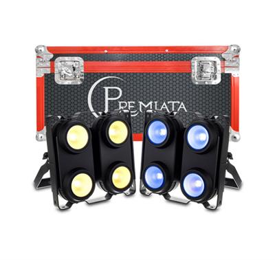  CASE 2 en 1, BLINDER LED 4 X 100 WATTS, 4 EN1 RGBW, Panel Programación integrada 8 canales DMX512 LED.