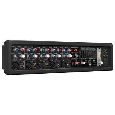 Mezcladora montable en rack, serie Europower, potencia de 500 watts, 5 canales mic/line más entrada auxiliar separada, tecnología de amplificación Clase D, enorme potencia, increíble rendimiento sonido, procesador multi FX Klark Teknik con 25 preajustes que incluyen reverb, chorus, flanger, delay, pitch shifter y varios multiefectos