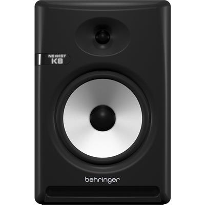 Monitor activo biamplificado para estudio, sonido potente y claro, driver LF de 8" pulgadas de cono de fibra de vidrio resistente a la deformación, diseñado por KRK, tweeter domo de seda de 1" pulgada, potencia: 150 watts, entradas: 1 x XLR, 1 x 1/4", 1 x RCA, ajusta la respuesta a tu room específico, avanzada tecnología de guía de onda que crea una dispersión acústica y zona dulce extremadamente larga, controles de ecualización.