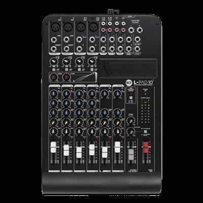 L-PAD 10C
10 CHANNEL MIXING CONSOLE
4 MONO INPUT + 4 STEREO INPUT
2 COMPRESSORS (CH. 1-2)
1 AUX SEND
EXTERNAL PSU 18V~ 1000MA
