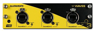 WAVES V3
Tarjeta de red de audio dLive / Avantis
La tarjeta de red de audio Waves V3 (M-DL-WAVES3) es una de las varias opciones de red de audio que se pueden instalar en un puerto de E / S Allen & Heath dLive o Avantis. Proporciona una interfaz de 128x128ch 48 / 96kHz a la plataforma de red Waves SoundGrid, para varias aplicaciones, incluido el procesamiento de complementos Waves,