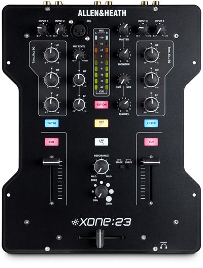Xone: 23
Mezclador de DJ de 2 + 2 canales de alto rendimiento
Xone: 23 es un mezclador de DJ de 2 + 2 canales repleto de características profesionales que normalmente se encontrarían en la cabina de un club de primera categoría, incluida una versión mejorada del legendario filtro Xone con control de resonancia, faders VCA, eliminación total de 3 bandas Ecualizador, interruptores iluminados, selector de curva de crossfader y estilo inspirado en el buque insignia Xone: DB4.