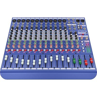 Mezcladora análoga para audio en vivo y grabación en estudio, 16 canales de entrada, 12 canales mono con preamps Midas, 2 canales estéreo electrónicamente balanceados, ecualizador de 3 bandas en los canales mono, 2 envíos auxiliares con pre/post fader switching, faders de precisión de 60 mm, chasis robusto para mayor durabilidad en aplicaciones portátiles, fuente de alimentación universal de rango automático, diseñada y fabricada en U.K.