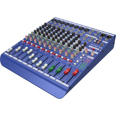 Mezcladora análoga para audio en vivo y grabación en estudio, 12 canales de entrada, 8 canales mono con preamps Midas, 2 canales estéreo electrónicamente balanceados, ecualizador de 3 bandas en los canales mono,