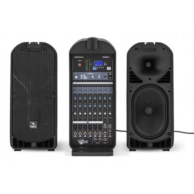 SIST. PORTÁTIL ESTILO EQUIPAJE, 6 ENTRADAS MONO DE MICRO/LÍNEA, ENTRADAS DE LÍNEA ESTÉREO, ECUALIZADOR DE 2 BANDAS, 16 EFECTOS DIGÍTALES, REPRODUCTOR MP3 CON BLUETOOTH.