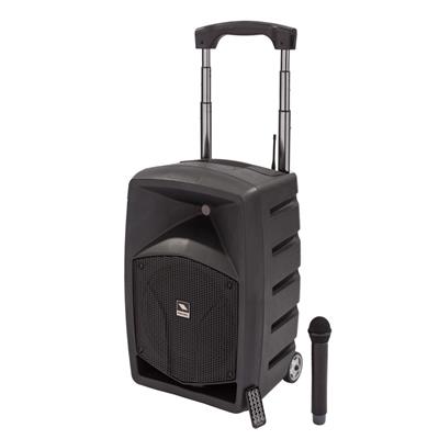 SIST. PORTÁTIL UHF PLL WIRELESS MUDULE Y MICRÓFONO DE MANO, PUERTO USB, RANURA PARA SD Y CONEXIÓN BLUETOOTH, DISPLAY LCD Y CONTROL REMOTO, AMPLIFICADOR DE 120W, WOOFER DE 10"