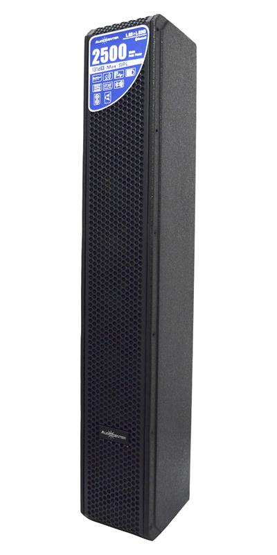 Columna activa del sistema L83, controlada por DSP, 8 altavoces AUDIOCENTER de neodimio de 3”, ángulo de cobertura: 110°H x 20°V, respuesta de frecuencia: 42 Hz - 20 kHz, SPL máximo: 131 dB, amplificador Clase D, potencia AES: 2500W