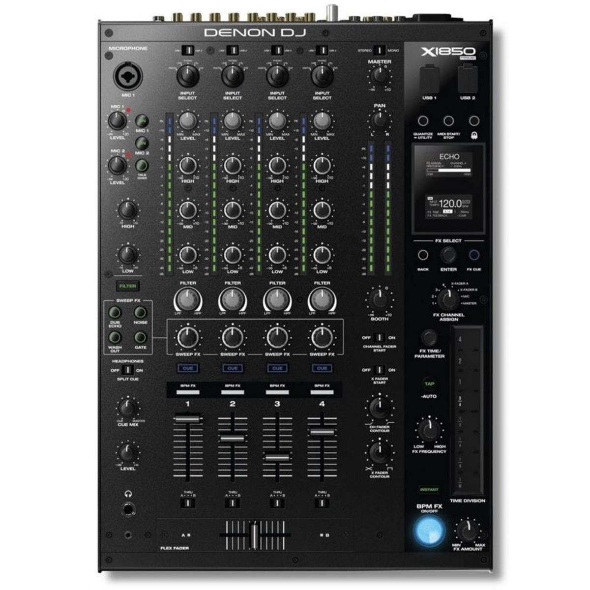 DENON DJ X1850 PRIME

Mezclador de última generación de la serie Prime de Denon DJ que combina un diseño intuitivo con un exterior robusto para crear uno de los mejores mezcladores del mercado.

Dispone de 4 canales con entradas de asignación múltiple, además te ofrece una gran variedad de efectos BPM basados en la frecuencia que permiten una edición de audio muy precisa.

Gracias a su pantalla OLED podrás monitorizar de forma precisa el flujo de trabajo, los ajustes y los efectos.

Dispone de doble conector USB, un hub LAN de 5 puertos y un conector MIDI de 5 pines.