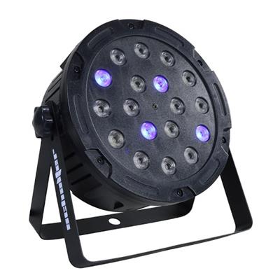 El modelo S-PARTHREE es un cañón led de 18x3w con chasis de plástico, el cual tiene un diseño compacto y ligero, es fácil de transportar ya sea en maleta o en case, por lo tanto resulta de muy buena utilidad para DJ’s, grupos musicales, etc.  Tiene un ángulo de 60°, ésto hace que tenga mayor alcance, éste modelo cuenta con la gama de colores RGB (seccionados).