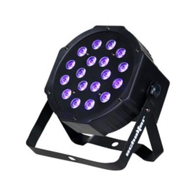 El modelo S-PAR18x3 es un cañón led de 18x3w con chasis de plástico, el cual tiene un diseño compacto y ligero, es fácil de transportar ya sea en maleta o en case, por lo tanto resulta de muy buena utilidad para DJ’s, grupos musicales, etc.  Tiene un ángulo de 70°, ésto hace que tenga mayor alcance, éste modelo cuenta con la gama de colores RGB 3 en 1.