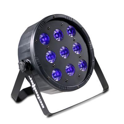 El modelo S-PAR9UV es un cañón led de 9x12w con chasis de plástico, el cual tiene un diseño compacto y ligero, es fácil de transportar ya sea en maleta o en case, por lo tanto resulta de muy buena utilidad para DJ’s, grupos musicales, etc.  Tiene un ángulo de 70°, ésto hace que tenga mayor alcance, éste modelo cuenta con la gama de colores RGB+UV 4 en 1.

