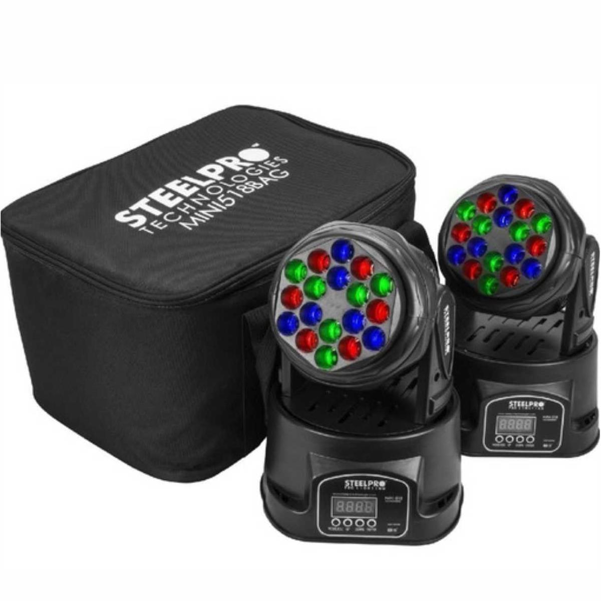 Maleta con 2 Cabezas Móvil LED WASH (Tipo Beam), 
18 LED X 5 Watts RGB.