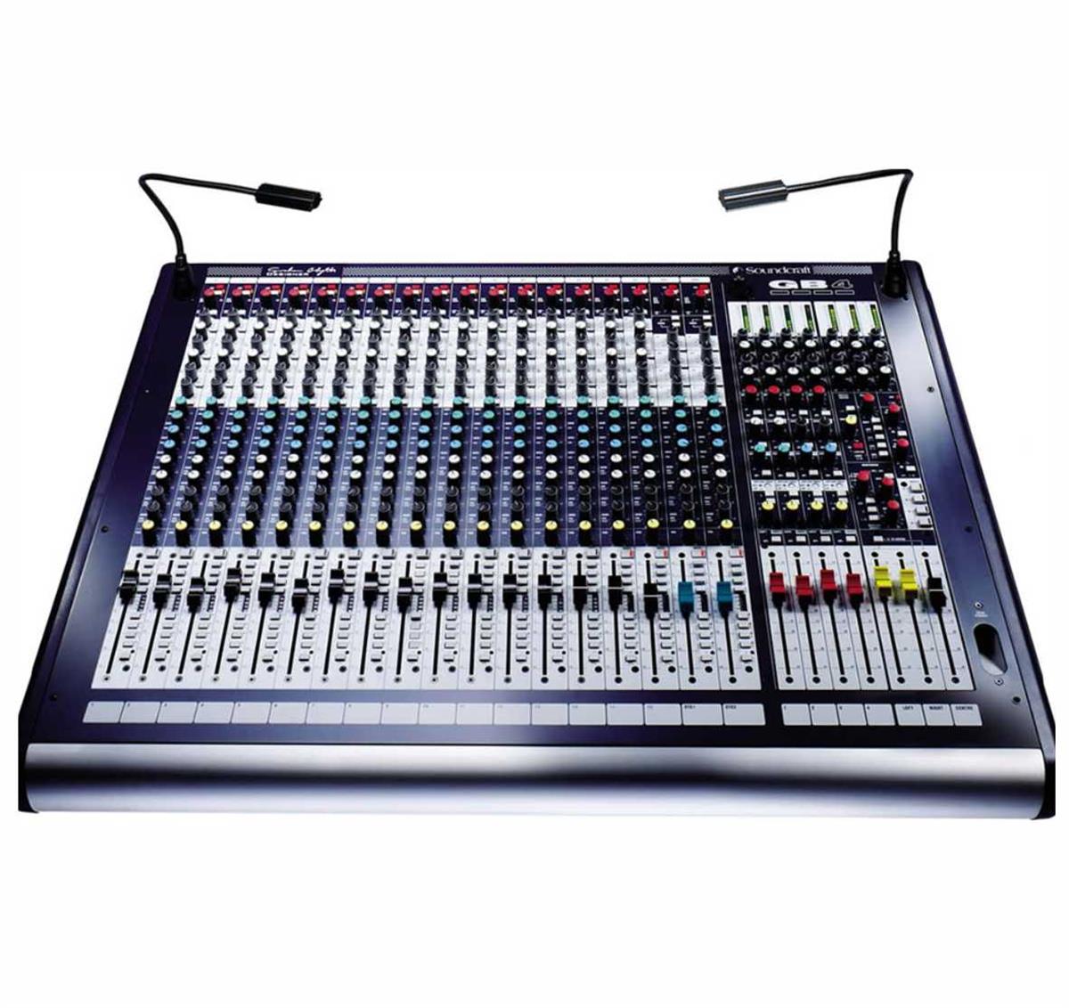 Consola GB4 Entradas: 32x micrófono XLR / Jack línea, 2 x micrófono XLR / entradas Jack línea estéreo. Entradas: Para canales mono, subs y master. Canal