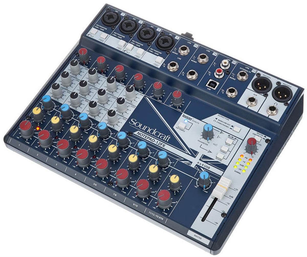 Soundcraft Notepad-12FX - Mezclador analógico de 12 canales con USB I/O y fuente de alimentación Phantom