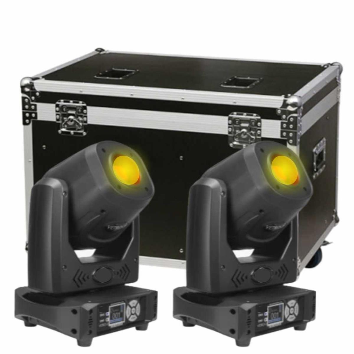 
Case con 2 Cabezas Movil BEAM 17R Profecionales 
(Doble prisma, Efec Arcoiris, Gobos Dicroicos, Frost), 
350Watts ALTA POTENCIA.