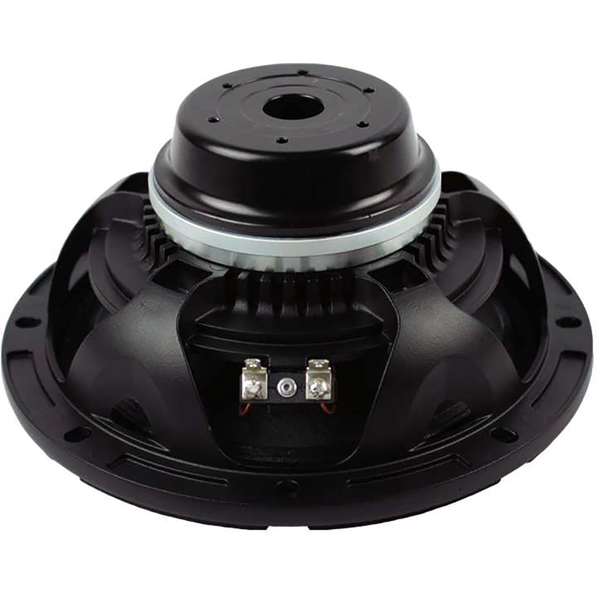 Bocina de 8" pulgadas a 8 ohms, potencia AES: 300 watts, potencia programa: 600 watts, sensibilidad: 96 dB, rango de frecuencias: 80 - 4,000 Hz, bobina móvil: 2", peso: 1.9 kg, imán: neodimio, tecnologías: Malt Cross y MMSS.
