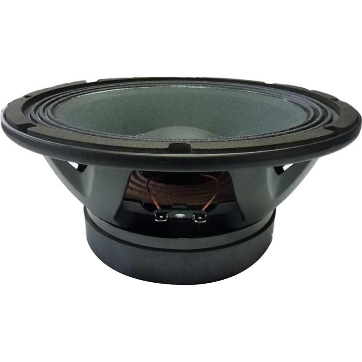 Bocina de 10" pulgadas (250 mm) para bafles activos y sistemas lineales, impedancia: 8 ohms, potencia AES: 500 watts, programa: 1000 watts, sensibilidad: 97 dB, rango de frecuencia: 60 - 5000 Hz, bobina móvil de 2.5" pulgadas (63.5 mm), peso: 5.7 kg, imán: ferrita.