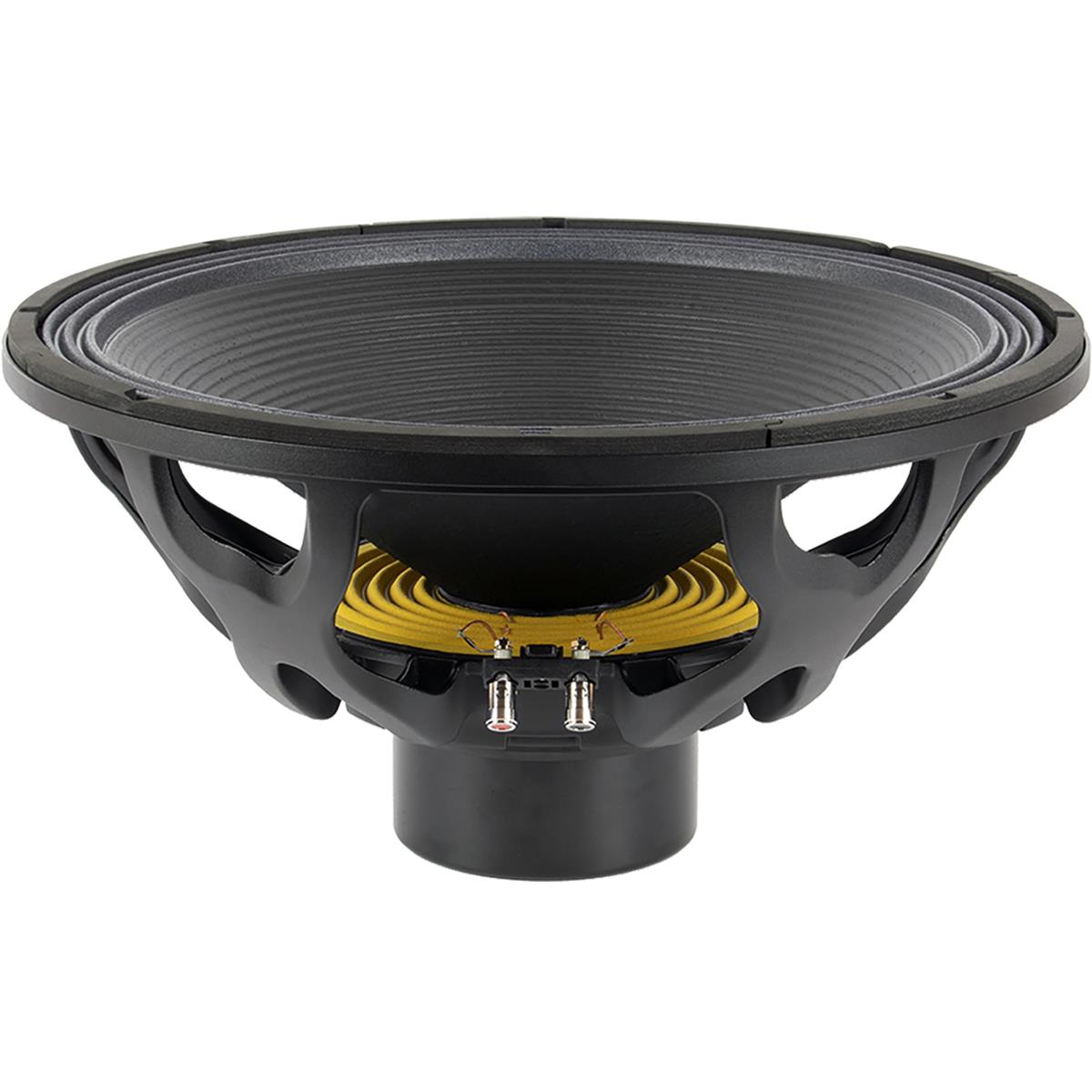 Bocina de 18" pulgadas a 8 ohms, potencia AES: 1000 watts, potencia programa: 2000 watts, sensibilidad: 98 dB, rango de frecuencias: 35 - 1,000 Hz, bobina móvil: 3.5", peso: 7.3 kg, imán: neodimio, tecnologías: Malt Cross.