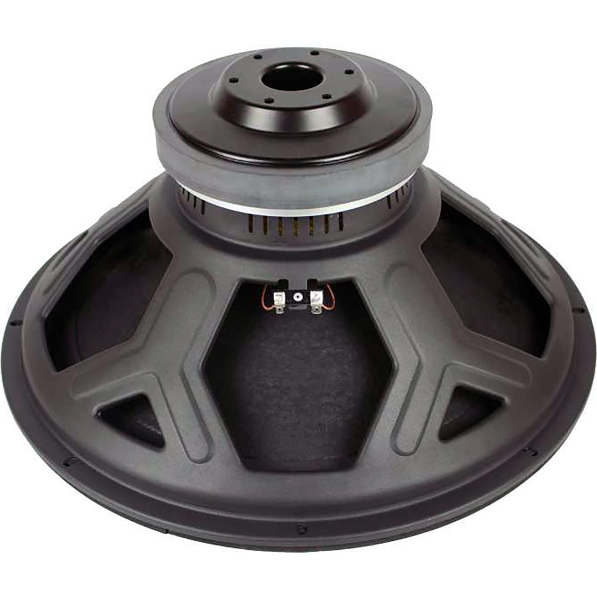 Bocina de 18" pulgadas a 8 ohms, potencia AES: 600 watts, potencia programa: 1200 watts, sensibilidad: 98 dB, rango de frecuencias: 35 - 1,000 Hz, bobina móvil: 3", peso: 8.7 kg, imán: ferrita, tecnologías: Malt Cross.