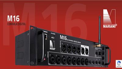 M16 is a 2 rack unit high performance digital mixer. On the front panel, among its 12 input connectors, 8 of them can be used as MIC or LINE. Together with the 16 Mic/Line Inputs,