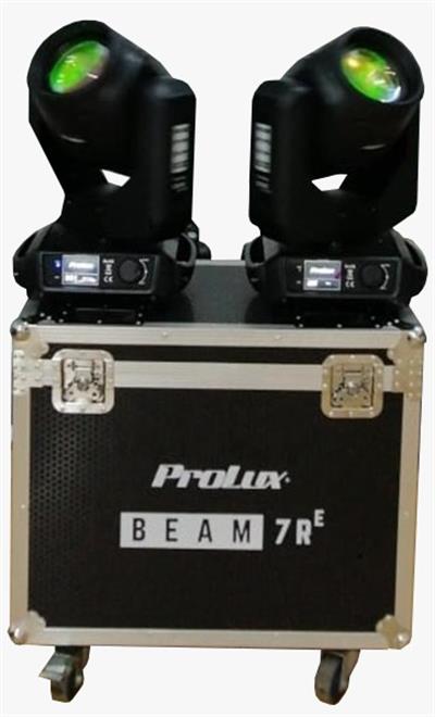 PAR DE CABEZAS MOVILES BEAM 7R CON CASE. DISPLAY LCD TOUCH, RUDA DE 14 COLORES + BLANCO, FUNCION ARCOIRIS, 17 GOBOS+BLANCO, PRISMA 8/16/24 CARAS ANGULO DE 4°