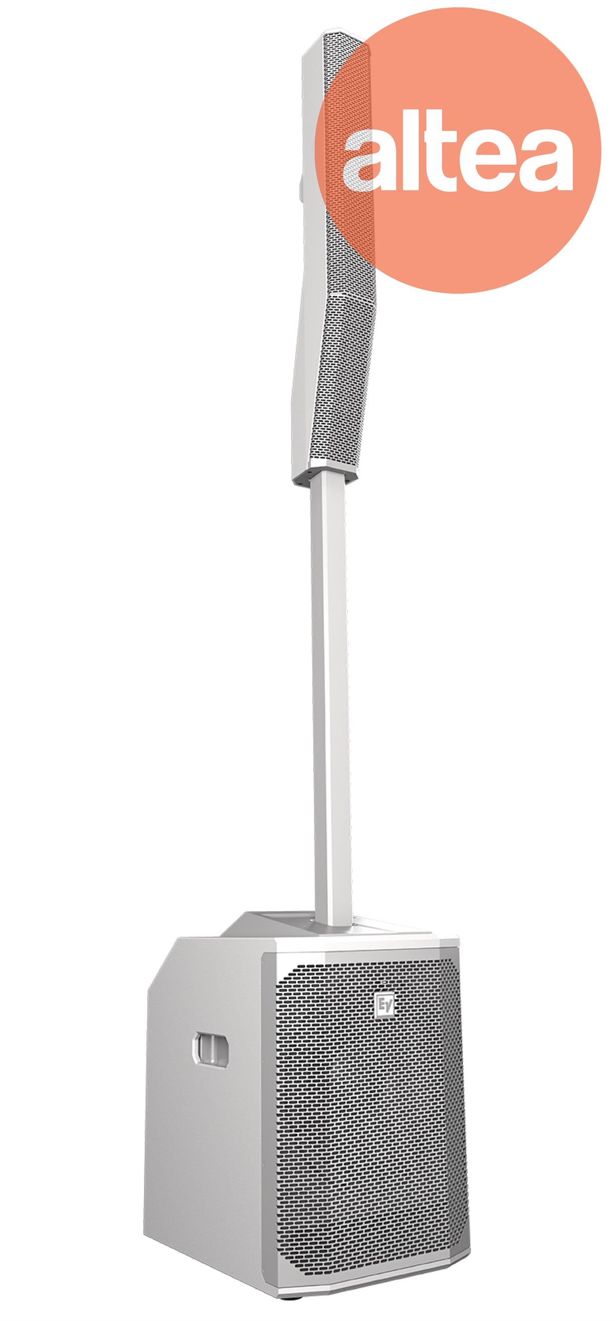Sistema de columna Activa, 8 altavoces de 3.5", subwoofer 
de 12", 1000 W, 127 dBSPL 1 M. Color Blanco