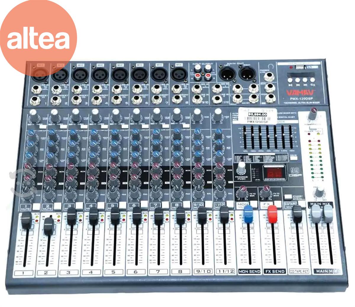 MIXER 8CH MONO + 2ST 
(REPRODUCTOR USB, EQ GRAFICO DE 
7 BANDAS Y PROCESADOR DE VOZ) 