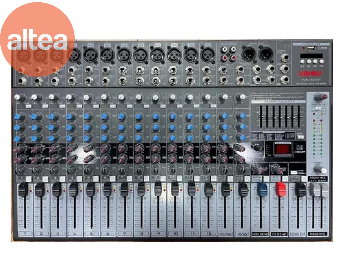 MIXER 12CH MONO + 2ST 
(REPRODUCTOR USB, EQ GRAFICO DE 7 
BANDAS Y PROCESADOR DE VOZ)