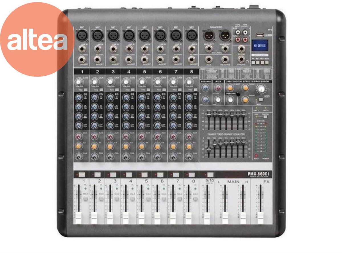 CONSOLA AMPLIFICADA TIPO MIXER 
650W X CH A 4 ohms, 8 CH MONO,2 
EQ 7 BANDAS, DSP, USB PLAYER
