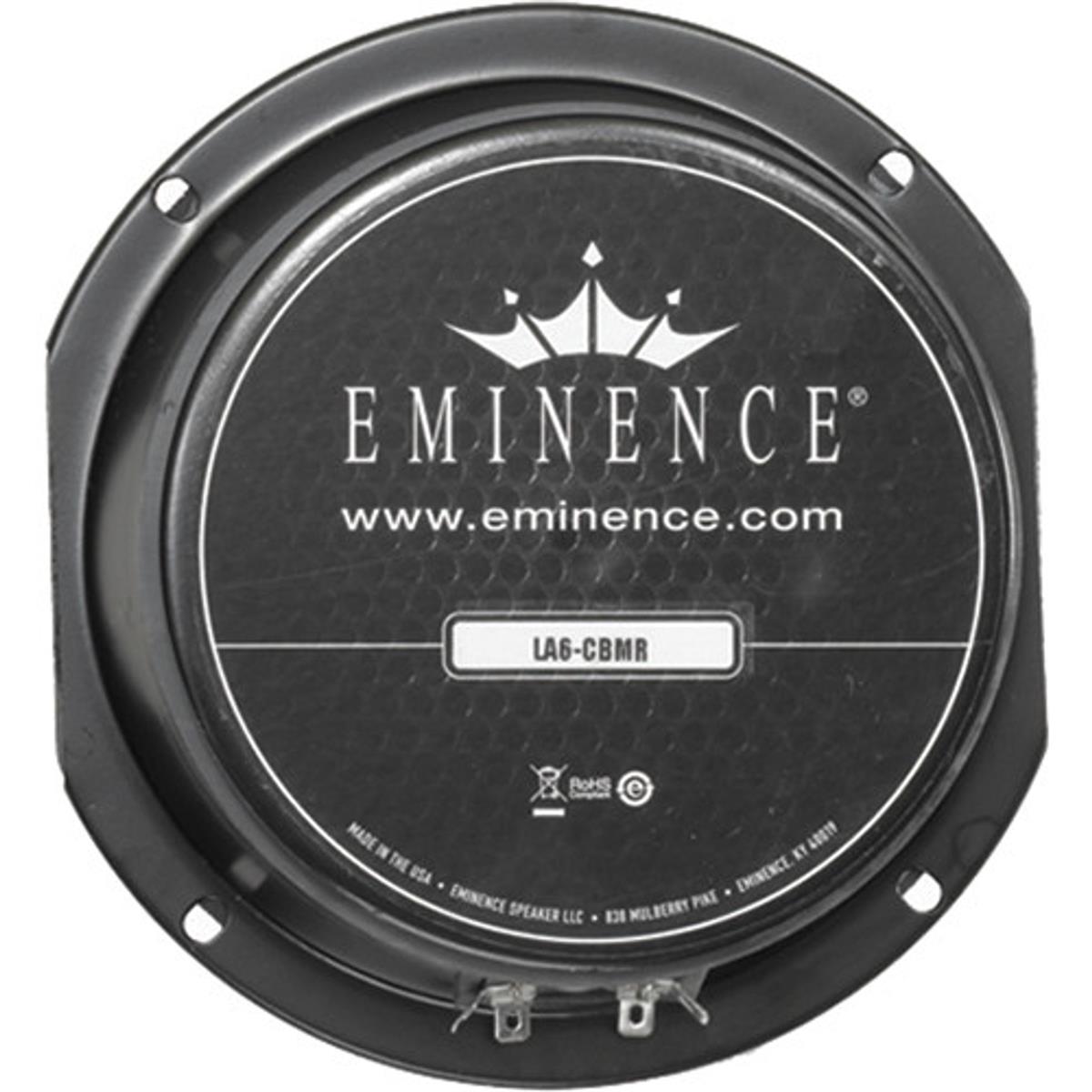 Diámetro nominal de la cesta	6", 165mm
Impedancia nominal*	8 ohmios
Potencia nominal*
Potencia del programa	300W
vatios	150W
Resonancia	460 Hz
Rango de frecuencia utilizable	500 Hz - 5,4 kHz
Sensibilidad*	97,8dB
Peso del imán	38 onzas
Altura del espacio	0,31", 7,9 mm
Diámetro de la bobina de voz	1,5", 38mm

