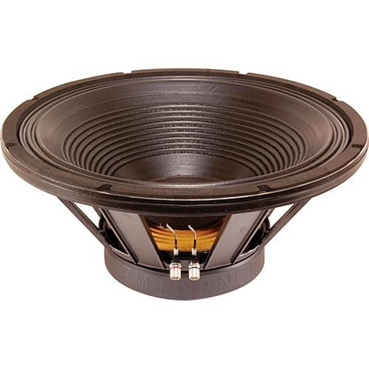 Especificaciones
Diámetro externo: 18”
Impedancia nominal: 8 ohms
Manejo de potencia: 1200 W
Sensibilidad: 94.9 dB
