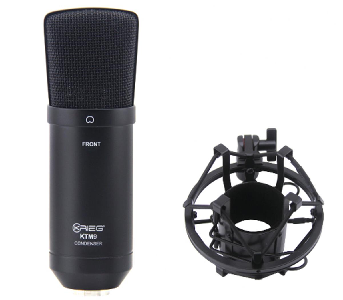 El modelo KTM9 de Krieg®, es un micrófono de condensador para estudio. Con un patrón cardioide, su mejor aplicación es para voces y grabaciones profesionales. Amplio rango dinámico, respuesta en frecuencia plana, SPL máximo de 135 dB´s y bajísimo nivel de ruido lo hacen ideal para estudios de grabación profesionales.