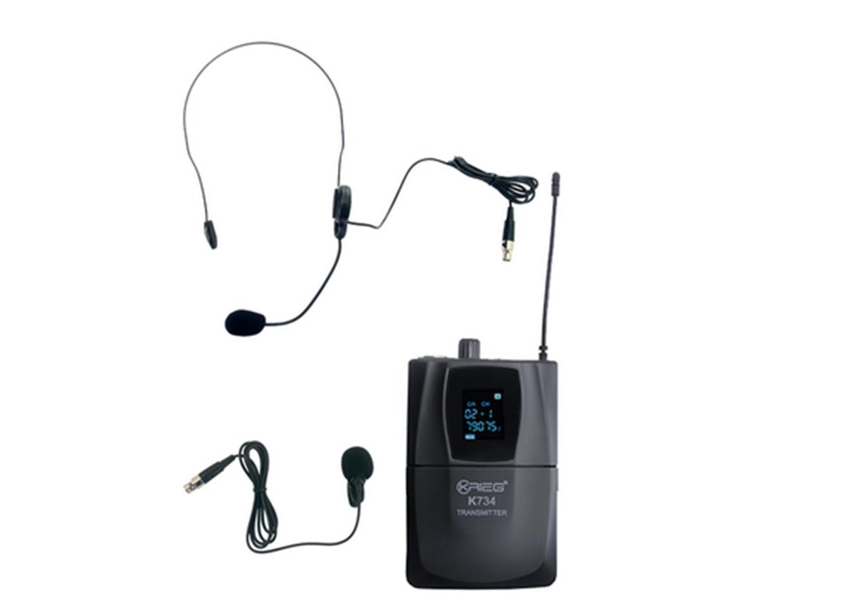 set K734D con el que incluye body transmisor, el micrófono de diadema y el micrófono lavalier: