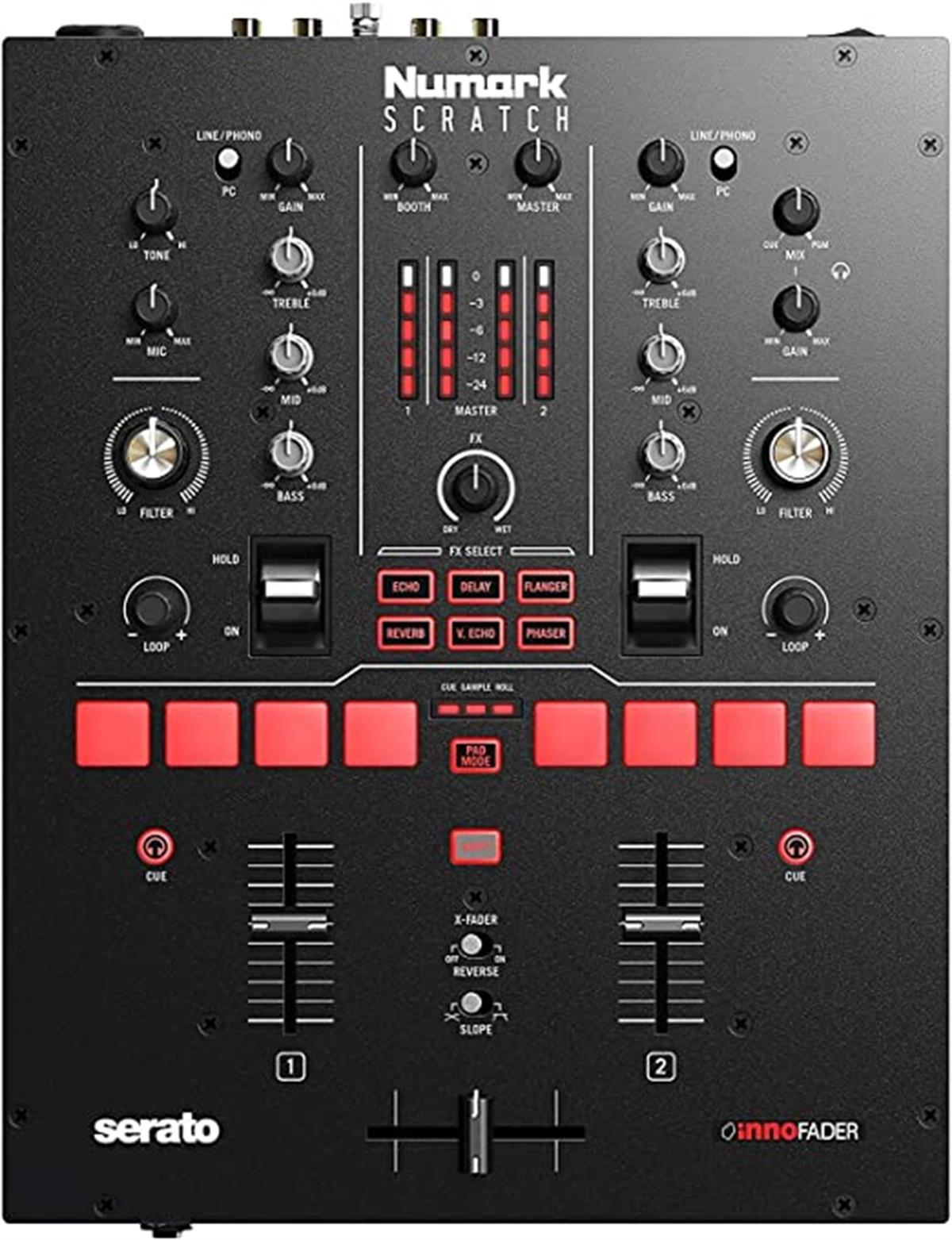 Mezcladorа DJ de dos canales para scratch con Serato DJ Pro, Crossfader Innofader, licencia DVS y performance pads