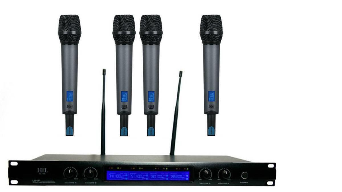 Sistema de recepción UHF 
Cuatro microfonos de mano  profesionales