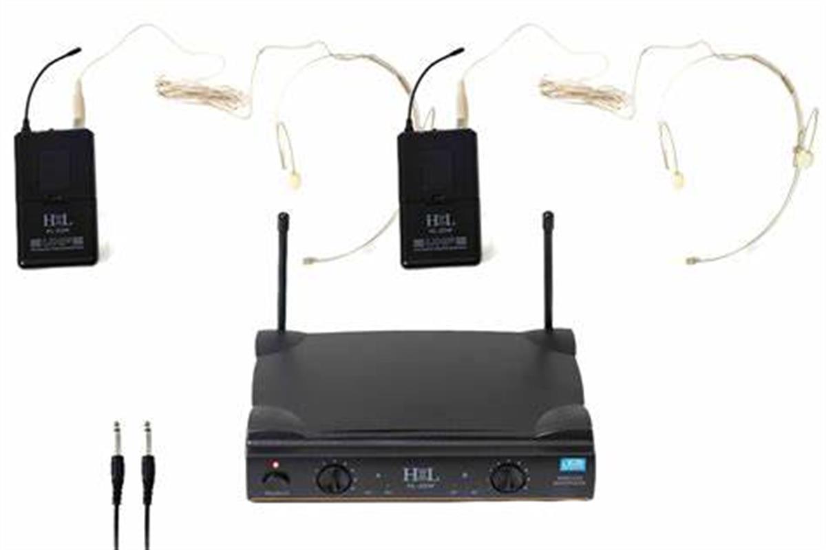 HL-2DW, Juego de 2 micrófonos inalámbricos de diadema UHF, que te dan una gran versatilidad y durabilidad