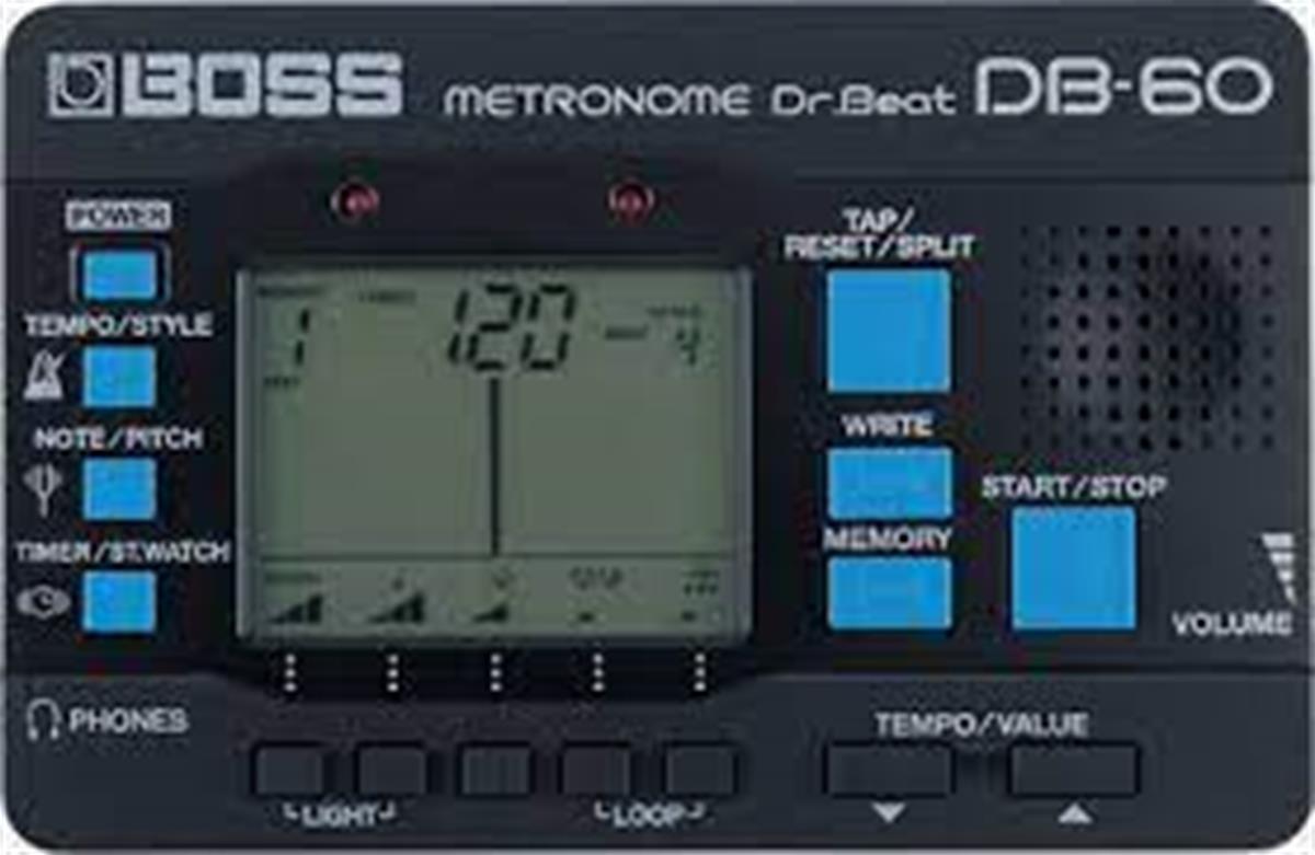 Metrónomo "Dr. Beat" Boss con 8 patrones de ritmo y afinador.