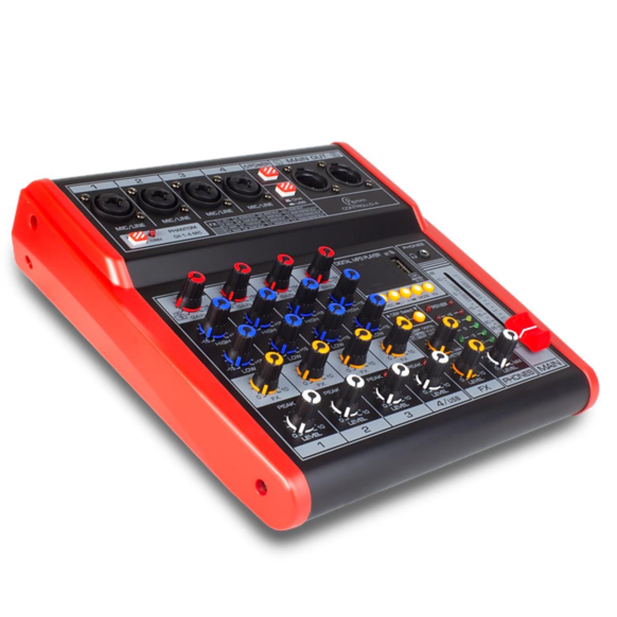 Mezcladora Profesional
4 Canales Preamplificados de calidad de Estudio Integrados
Ecualizadores por Canal
Bluetooth y Conexión USB/PC
Sonido de Primera Calidad
Procesador FX de 24 BITS con 16 Preajustes de Delay