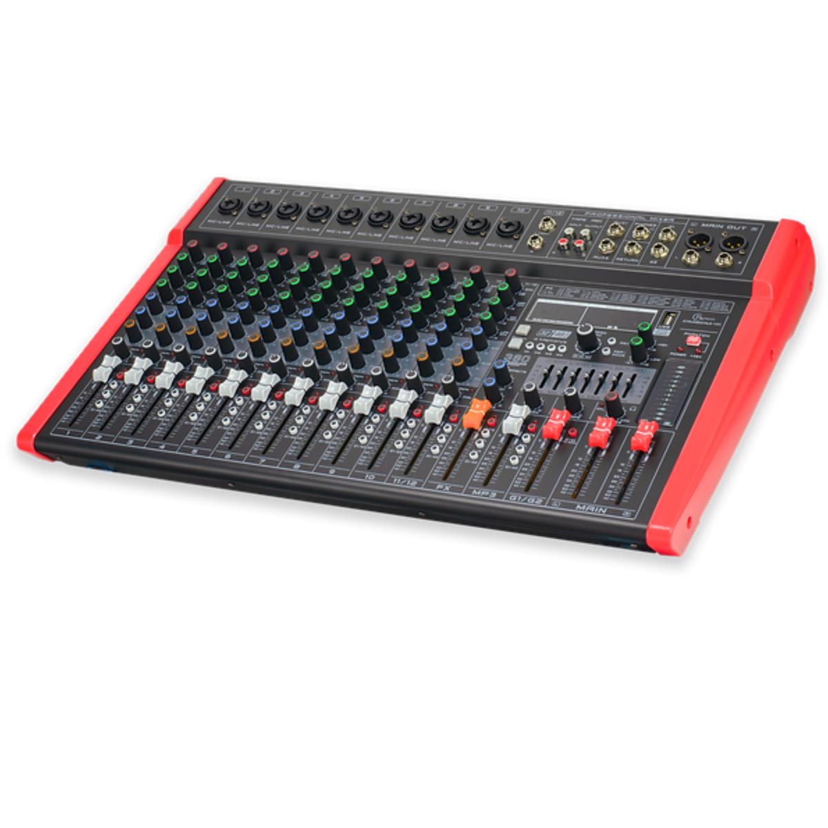 Mezcladora Profesional de 12 Canales
Bluetooth
PFL Incorporado
Entradas Canon/Plug 6.3
Ganancia Independiente por Canal
Graves, Agudos y Medios con control de frecuencia
Control de Efecto y Delay
Módulo de Reproducción MP3 USB
Ecualizador Pre-Programado
Master y Phantom
Conexión a PC para grabar o reproducir audio