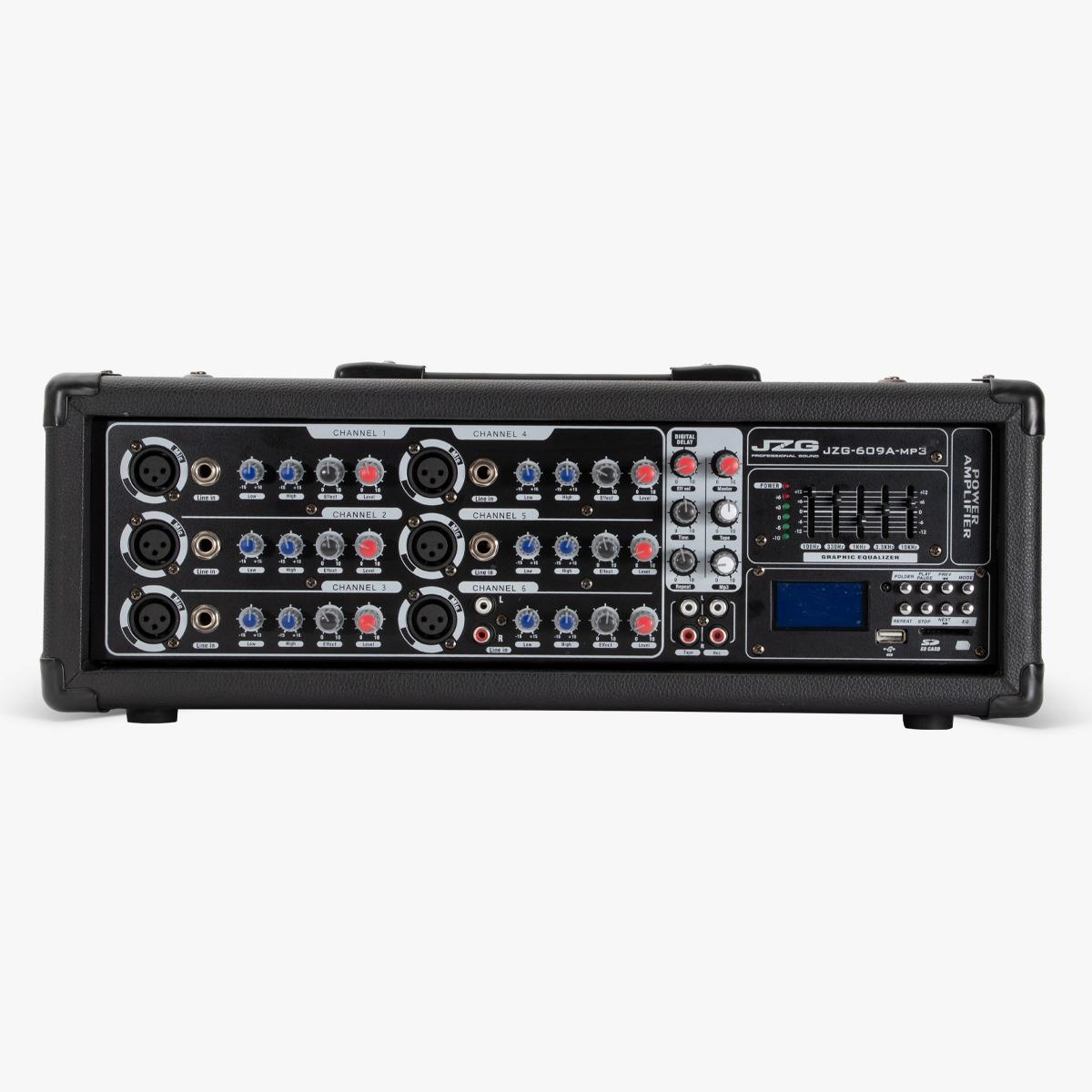ENTRADA USB, MP3, 6 CANALES DE ENTRADA MONO
(MICRO/LÍNEA), ECUALIZADOR DE BANDA, 150 WATTS RMS