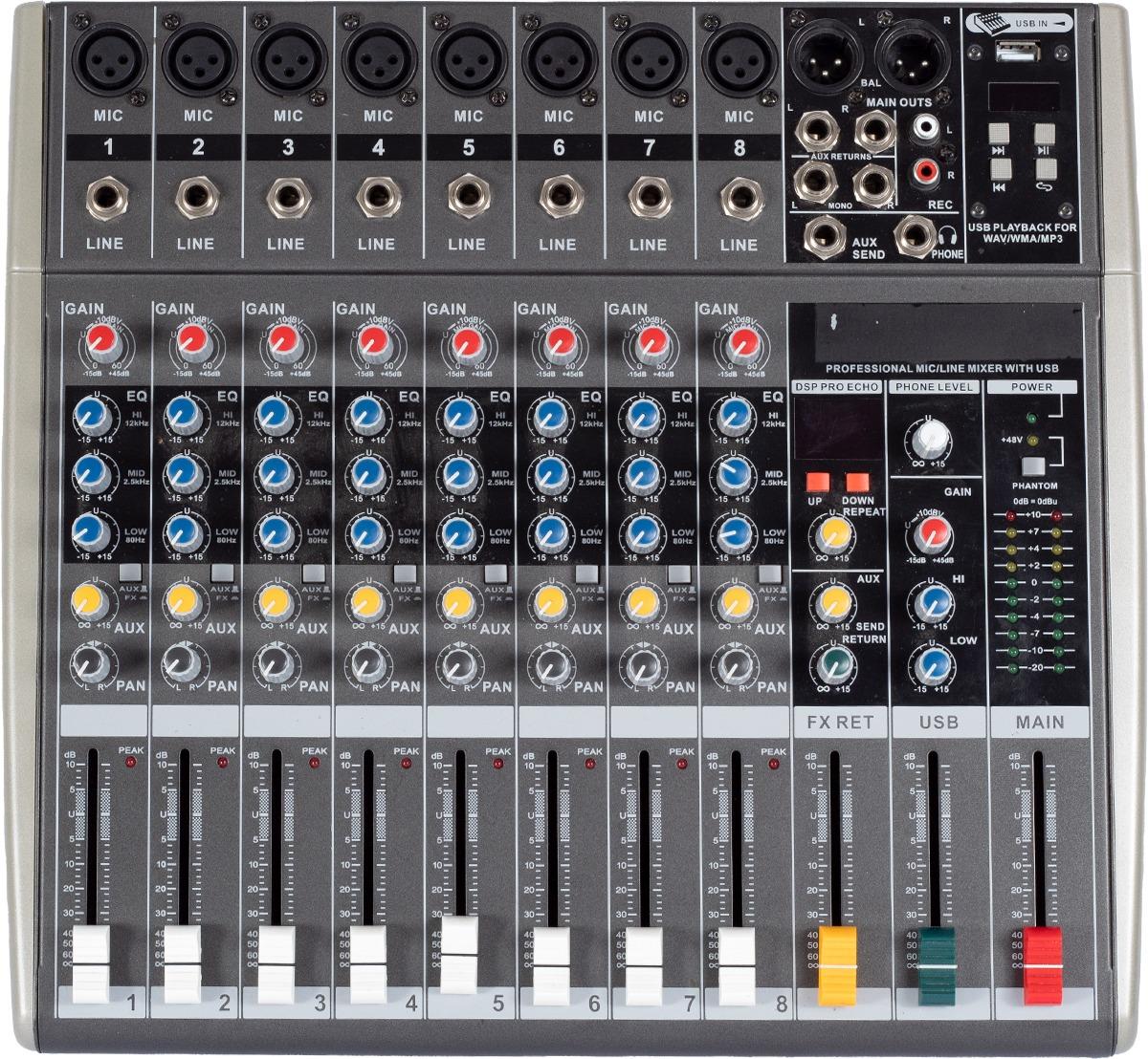 MEZCLADORA DE 8 CH XLR, BLUETOOTH INTERFACE